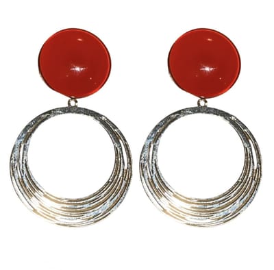 Clip oorbellen -lang -rood -zilverkleur -Jaden- geen gaatje- Charme Bijoux
