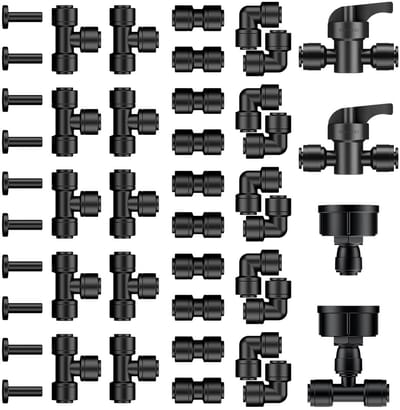 44-delige connector set voor 6.35 mm slang, druppelslang set met T-stukken, koppelingen en afsluiters