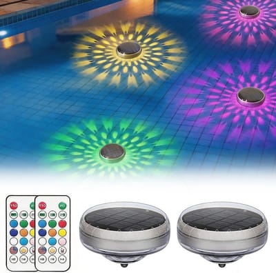 Drijvende zwembadlampen op zonne-energie met afstandsbediening, 9 kleuren en 3 modi, LED-verlichting voor vijver, spa en tuin, IP67 waterdicht en sfeervolle decoratie