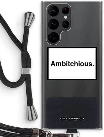Hoesje met koord geschikt voor Samsung Galaxy S22 Ultra hoesje met Koord - Ambitchious - Telefoonhoesje met Zwart Koord - Bescherming aan alle Kanten en Over de Schermrand