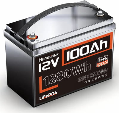 HumsiENK 12V 100Ah LiFePO4 lithium-diepcyclusaccu, ingebouwd 100A BMS, 1280Wh energie, meer dan 15.000 laadcycli voor campers, off-grid zonne-energiesystemen, boten en trollingmotoren(Oplader niet inbegrepen)