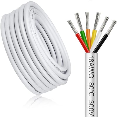 Elektrische Kabel 5 Meter - 6 Aders 18 AWG 0.75 mm² - Flexibel en Hittebestendig Wit Stroomdraad