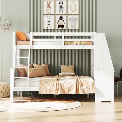 90x200cm - 140x200cm stapelbed - kinderbed - met bureau - grote opbergruimte - hoge reling - wit - zonder matras