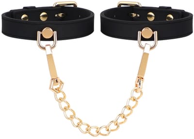 Smart Moves - Smalle Siliconen Handboeien met Gouden Ketting - Zwart