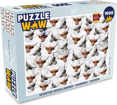 Puzzel Schotse hooglander - Marmer print - Dieren - Legpuzzel - Puzzel 1000 stukjes volwassenen