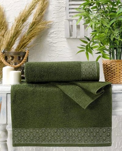 Lubna Home  Badhanddoekset 2 PACK  70x140cm-50x90cm Gekamde Katoen SONA GROEN