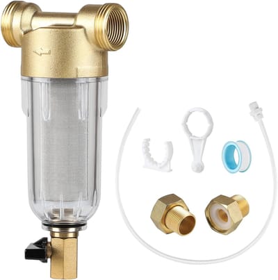 Herbruikbaar 40 Micron Spin-Down Sediment Waterfilter met Adapters voor Fontein en Tuinslangen, Ideaal voor Schoon Drinkwater en Vuilfiltering