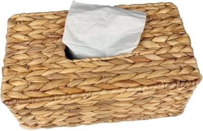 VHV - Tissue box houder - Tissuebox rechthoekig - Servettenhouder - Handgeweven - Natuurlijk riet - Voor woonkamer, badkamer en kantoor - Tafeldecoratie - 27.5*10.5*16.5cm - Geel