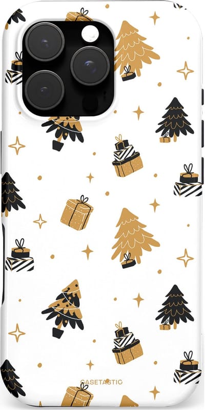 Casetastic hoesje geschikt voor Apple iPhone 16 Pro - MagSafe - Dubbellaagse bescherming - Kerst met Cadeautjes - Fashion Case - Wit Beige Donkergrijs