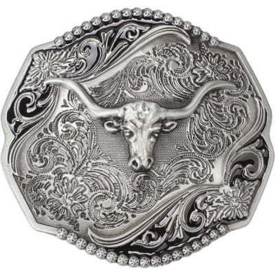 Boucle de ceinture tête de taureau doré, accessoires de ceinture faits à la main, bricolage, Style Cowboy occidental Rock K53 argenté