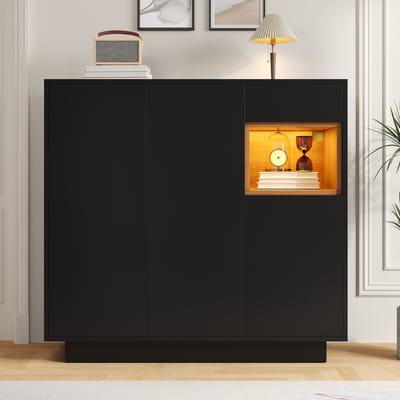 MODFU - Schoenenkast - Met Lade En Verstelbare Planken - Modern - Voor Hal - Spaanplaat - Zwart En Naturel - 105 x 39,5 x 100,5 cm