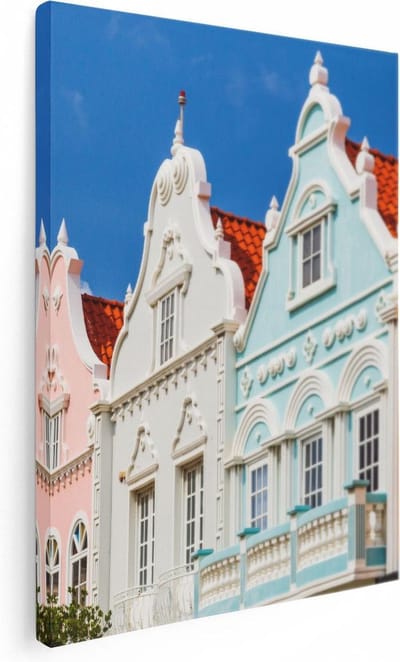 Artaza Canvas Schilderij Kleurrijke Gevels - 30x40 cm - Klein - Muurdecoratie Curacao - Wanddecoratie Caribisch - Kamer Accessoires