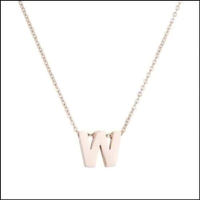 Aramat Jewels | Halskettingen | Rosékleurige Initiaal Ketting RVS – 45cm Gepersonaliseerde Letter Ketting | W | |1,5mm | Staal | Volwassenen | Verkleurd niet