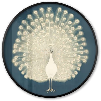 Poster in lijst Rond - Fotolijst 60x60 cm - Posters - Vogel - Blauw - Vintage - Ronde posterlijst zwart - Decoratie - Wanddecoratie woonkamer - Muurdecoratie slaapkamer