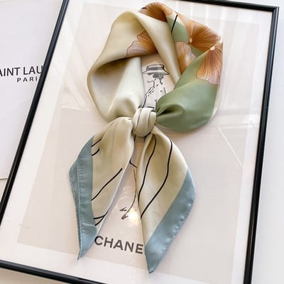 Dames Sjaal - Sjaals - Stola - Vierkante doek - Elegant Stijlvol Dames haar sjaal - Satijn zijde - Hals sjaaltje - Sjaaltje Satijn - Neksjaaltje - Omslagdoek Modesjaals - Neksjaal - Klein Sjaaltje -Ginkgo blad - waterblauw-70*70CM
