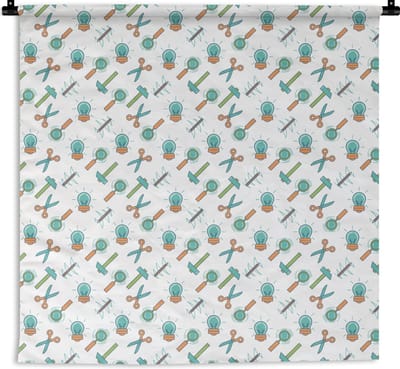 Wandkleed - Wanddoek - Schaar - Potlood - Patronen - 180x180 cm - Wandtapijt
