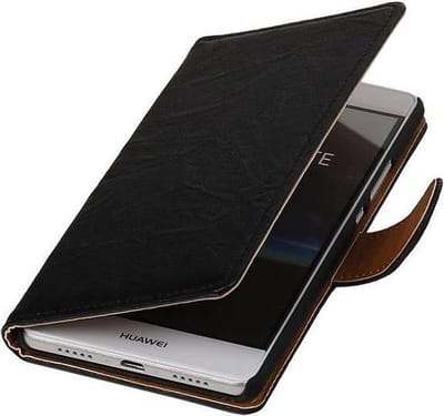 Washed Leer Bookstyle Wallet Case Hoesje - Geschikt voor Honor H4A Y6 Zwart