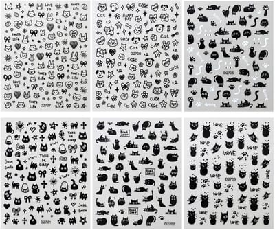 Dailygoods- Nagelstickers 6 stuks - Zelfklevende Nageltattoos - Nagelstickers Kinderen - Vingernagels/Teeennagels - Kattenmotieven - Elegant 3D-effect - Nail Art