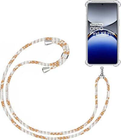 Telefoonkoord + Hoesje Geschikt voor OPPO Find X8 - Lengte Verstelbaar - Telefoonketting - Shock Proof Case - Wit Goud