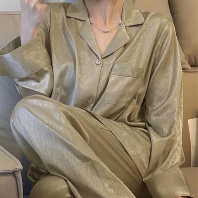 Ijszijde Pyjama's Dames Lente- en Zomermodellen Lange Mouwen Broek Casual Los Schattig Buiten Dun Deel van De Student M
