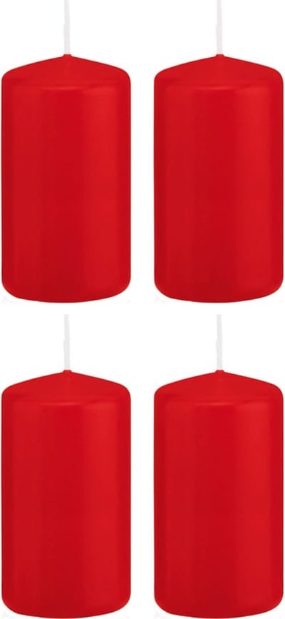Trend Candles Cilinderkaars/stompkaars - 4x - rood - 6 x 12 cm - 40 branduren - met brandvertragende folie