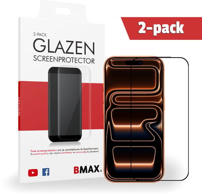 2-pack BMAX Screenprotector geschikt voor Apple iPhone 17 Pro - Full Cover gehard glas - Apple screenprotectors - Telefoonaccessoires - Telefonie & Accessoires - Beschermglas - Glas screenprotectors - Zwart