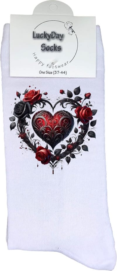 Rozen - Valentijn sokken - Valentijns Cadeau - Grappige sokken - Leuke sokken - Hem Haar sokken - Vrolijke sokken - Bloem - Hartje - Vaderdag - Moederdag - Verjaardag cadeau - Kerst cadeau - Leuk Cadeau - Speciaal cadeau - Sokken maken Happy - 37-44