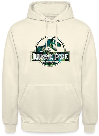 Jurassic Park Logo Met T-Rex Bladeren Ontwerp Hoodie Unisex