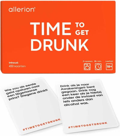 Allerion Time To Get Drunk – Drankspel Kaartspel voor Volwassenen – 450 Unieke Kaarten met Opdrachten en Spicy Challenges – Feestspel – Gezelschapsspel – Inclusief Luxe Opbergdoos – Spel voor Vrienden en Borrels