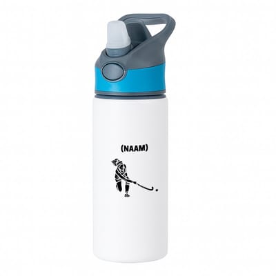 Hacebo® - Hockey met eigen naam waterfles met rietje blauw - Hockey - Hockeyster - Sport - water fles - 650ML