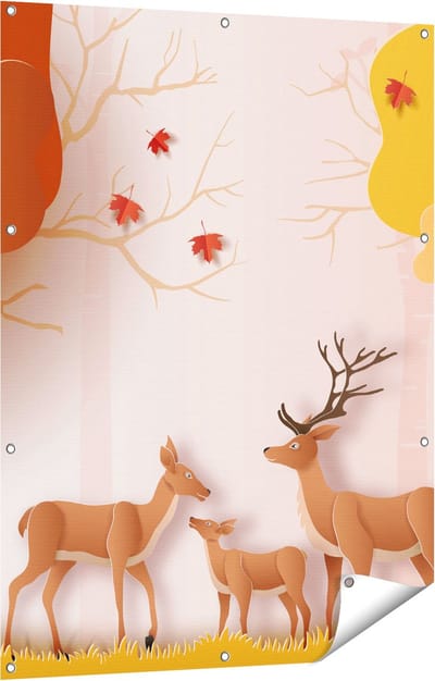 Gards Tuinposter Herten in het Bos Illustratie - Abstract - 90x120 cm - Tuindoek - Tuindecoratie - Wanddecoratie buiten - Tuinschilderij