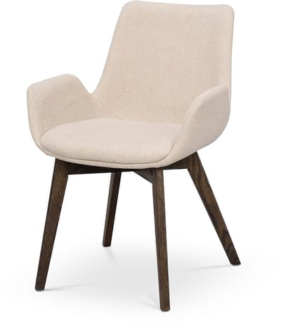 Rowico Home Drimsdale Eetkamerstoel Beige - Donker Eiken Onderstel - Met Armleuning - Stof - Houten Poten - Scandinavisch - Comfortabel
