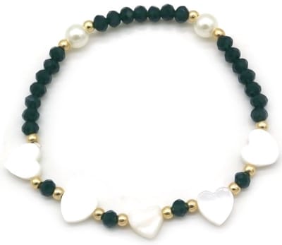 Kralenarmband - kralen - armband - sieraad - accessoire - elastiek - goudkleurig - wit - hartjes - liefde - amour - valentijn - hip - trendy - tijdloos - chique - geschenk - cadeau - feest - feestdagen - verjaardag - dames - vrouwen - unisex
