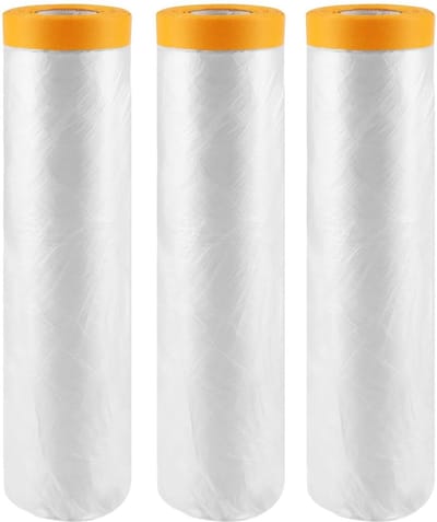 3 rollen afdekfolie plakband 400 cm (uitgevouwen) x 20 m - zelfklevende schilderfolie - goudband