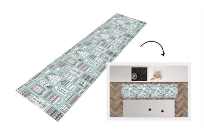 Keukenloper - Loper keuken - Patronen - Huis - Skyline - 200x50 cm - Keukenloper vinyl