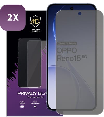 2-Pack MobyDefend Screenprotectors - Geschikt voor Oppo Reno15 - HD Privacy Glass Screensavers