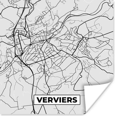 Poster België – Verviers – Stadskaart – Kaart – Zwart Wit – Plattegrond - 100x100 cm XXL