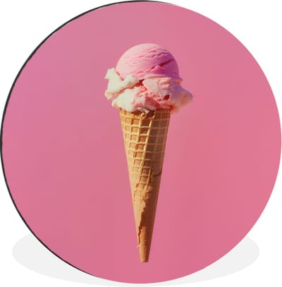 WallCircle - Wandcirkel - Muurcirkel - Hoorntje - Schepijs - Roze - Aluminium - Dibond - 30x30 cm - Binnen en Buiten
