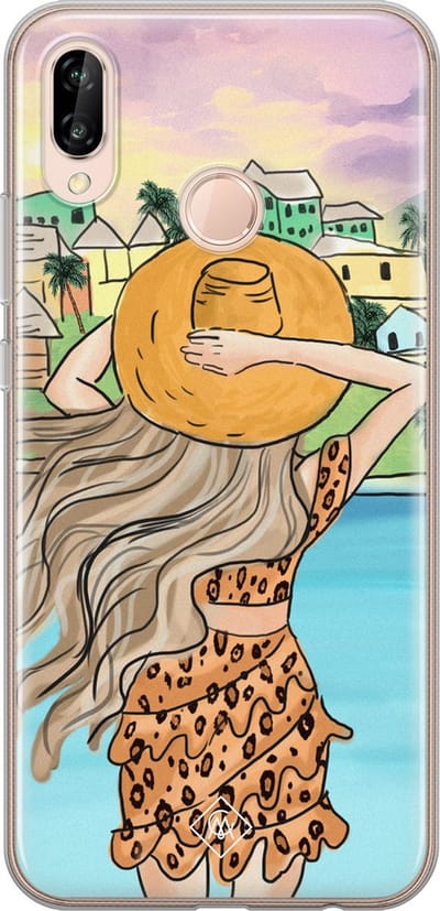 Casimoda® hoesje - Geschikt voor Huawei P20 Lite (2018) - Sunset Girl - Siliconen/TPU - Soft Case - Multi - Geen opdruk