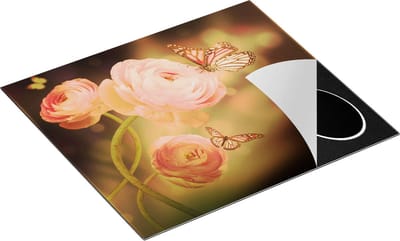 Chefcare Inductie Beschermer Twee Roze Vlinders bij Roze Rozen - 60x50 cm - Afdekplaat Inductie - Kookplaat Beschermer - Inductie Mat