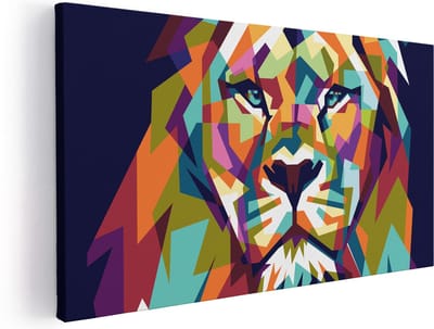 Artaza Canvas Schilderij Leeuw - 40x20 cm - Klein - Wanddecoratie Abstract - Muurdecoratie Dierenkop - Schilderijen Op Canvas Geometrisch