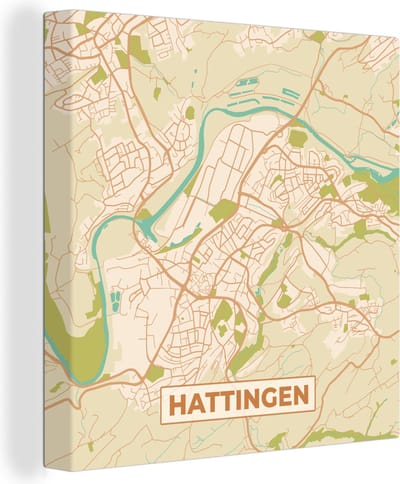 Canvas Schilderij Hattingen - Kaart - Stadskaart - Plattegrond - Vintage - 20x20 cm - Wanddecoratie
