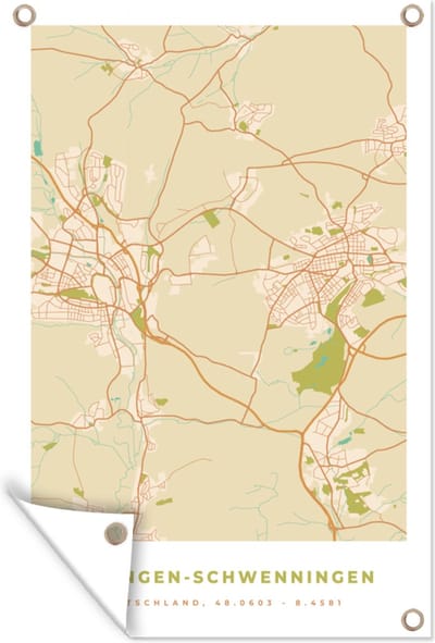 Muurdecoratie Plattegrond - Villingen-Schwenningen - Kaart - Stadskaart - Vintage - 120x180 cm - Tuinposter - Tuindoek