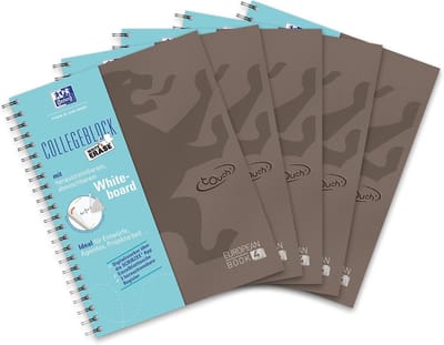 Europeanbook A4 collegeblok geruit 120 vellen 90g met whiteboardfunctie en 3 verstelbare tabbladen bruin 5 stuks