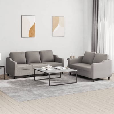 vidaXL - 2-delige - Loungeset - met - kussens - stof - taupe