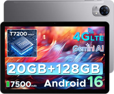 DOOGEE Tab G5 - Tablet - 20GB + 128GB (2TB TF) - 4G LTE - Android 16 - 10 inth 120Hz IPS HD - Unisoc T7200 - 7500mAh - 2 Lautsprecher - Widevine L1 - Face ID - GPS - Grijs