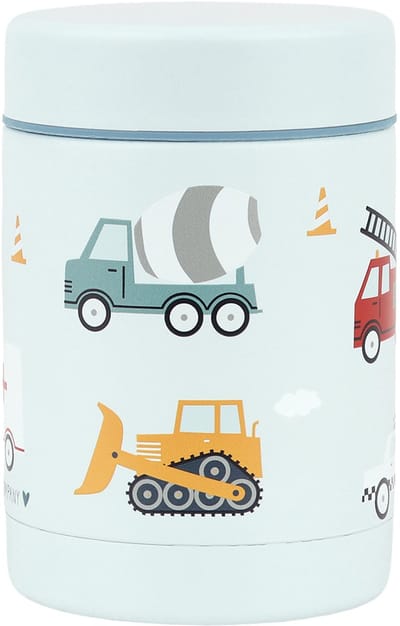 A Little Lovely Company - Geïsoleerde RVS voedselpot - thermos lunchbox kinderen - Thermosbeker - BPA vrij - voedselcontainer - Voertuigen- blauw