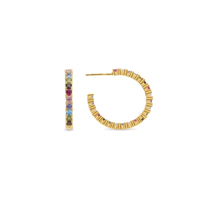 Luxenter Sterling zilveren 925 oorbellen met Veelkleurige Zirkonia afgewerkt in 18K geel goud - Vyamba