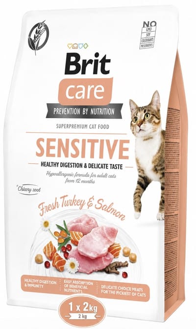 Brit Care Cat Grain-Free Sensitive - Kattenvoer (Droogvoer) - Kalkoen & Zalm - Gevoelige Maag - 8 kg (4x2kg)