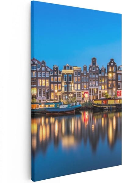 Artaza Canvas Schilderij Amsterdam - 80x120 cm - Groot - Wanddecoratie Grachtenpanden - Muurdecoratie Skyline - Schilderijen Op Canvas